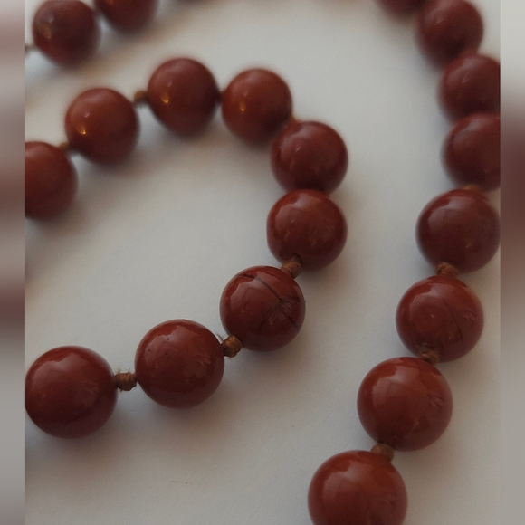 Red Jasper Stone Knotted Necklace Handmade 35" Long Unisex Necklace - Picture 6 of 16